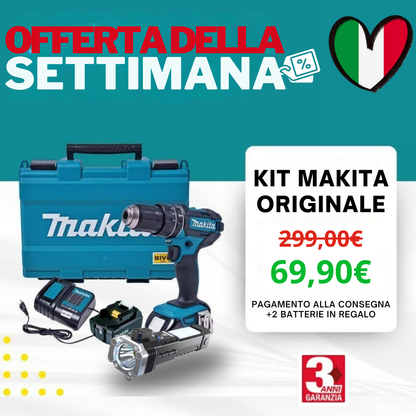 KIT ORIGINALE MAKITA: TRAPANO AVVITATORE A PERCUSSIONE PER FORATURE E AVVITATURE GRAVOSE + 45 ACCESSORI + 2 BATTERIE 48V - SUPER OFFERTA DI LANCIO!