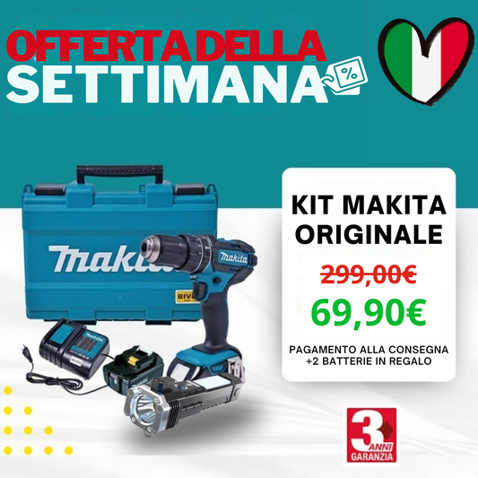 KIT ORIGINALE MAKITA: TRAPANO AVVITATORE A PERCUSSIONE PER FORATURE E AVVITATURE GRAVOSE + 45 ACCESSORI + 2 BATTERIE 48V - SUPER OFFERTA DI LANCIO!