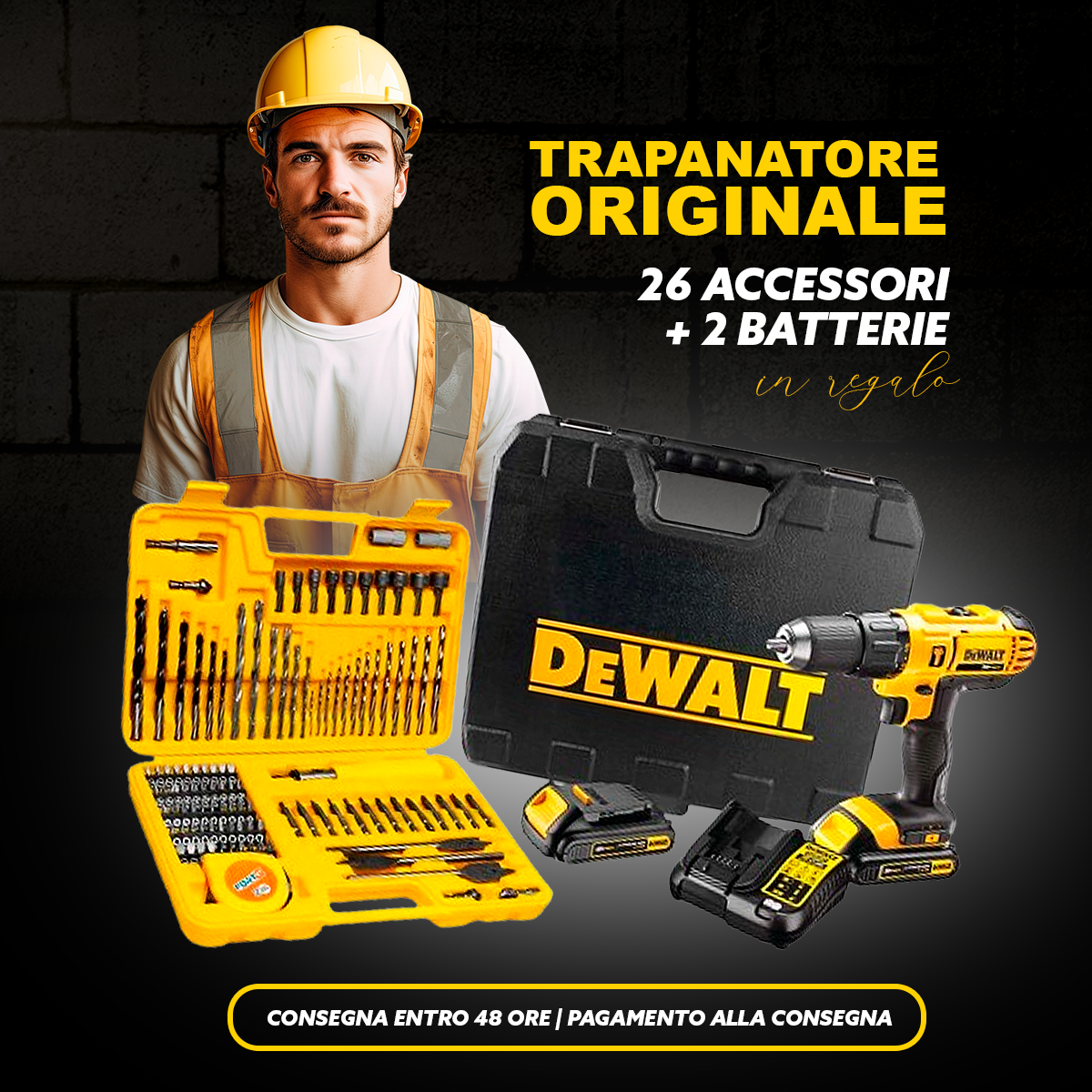 Trapano Avvitatore DWT 48V Originale | 2 Batterie Incluse + 26 Accessori