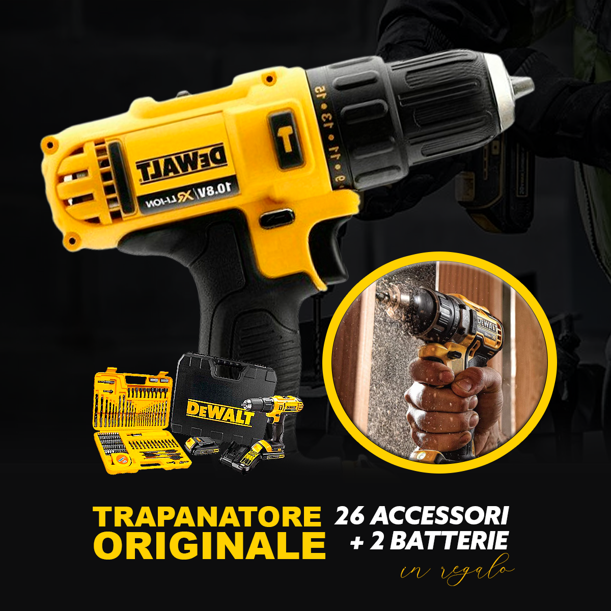 Trapano Avvitatore DWT 48V Originale | 2 Batterie Incluse + 26 Accessori