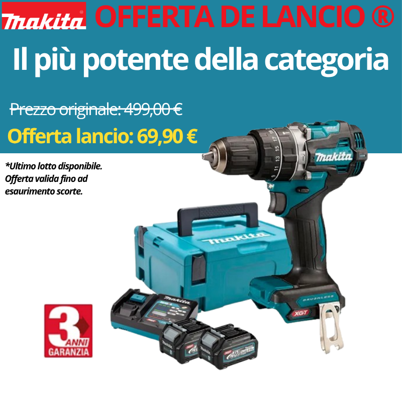 Kit Makita Originale XGT® Trapano Avvitatore a Percussione per Forature e Avvitature Gravose 45 Accessori + 2 Batterie 40V