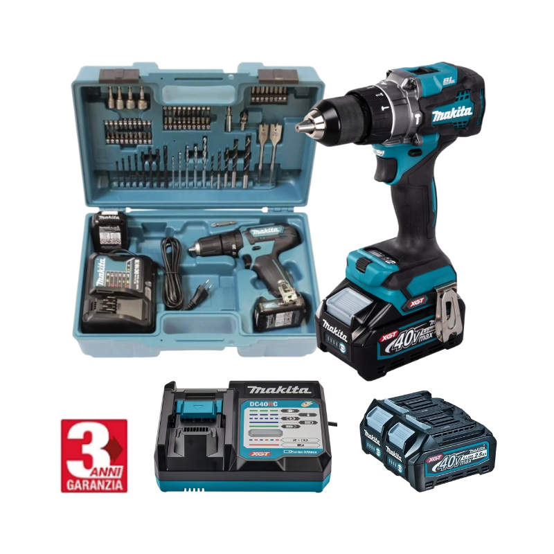 KIT ORIGINALE MAKITA: TRAPANO AVVITATORE A PERCUSSIONE PER FORATURE E AVVITATURE GRAVOSE + 45 ACCESSORI + 2 BATTERIE 48V - SUPER OFFERTA DI LANCIO!